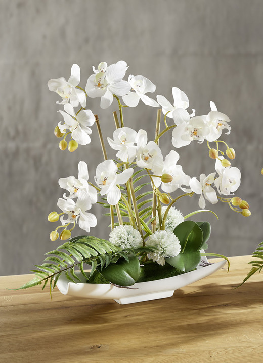 Woonaccessoires - Orchideeën arrangement in kom, in Farbe WEISS Ansicht 1