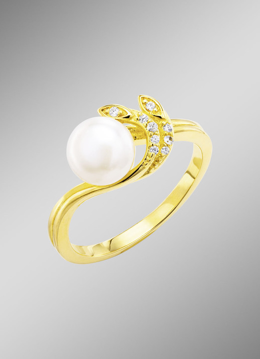 Ringen - Elegante damesring met zoetwaterparel en synthetische zirkonia, in Größe 160 bis 220, in Farbe  Ansicht 1