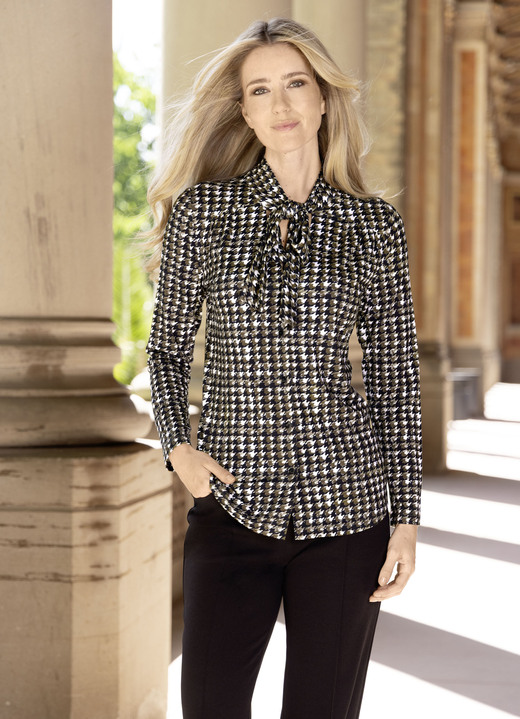 Lange mouw - Blouse met pied-de-poulemotief, in Größe 036 bis 054, in Farbe SCHWARZ-KHAKI-ECRU Ansicht 1