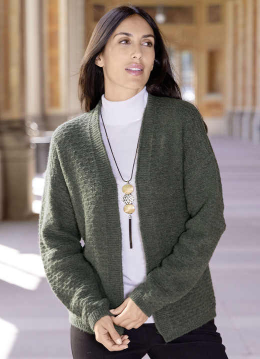 Basics - Cardigan met all-over structuur, in Größe 036 bis 050, in Farbe KHAKI MELIERT Ansicht 1