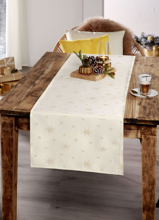 Tafellakens - Tafeldecoratie met vlekbescherming en glittergaren, in Größe 105 (loper, 40/150 cm) bis 140 (Tafellaken, 140/220 cm), in Farbe CHAMPAGNER-GOLD Ansicht 1