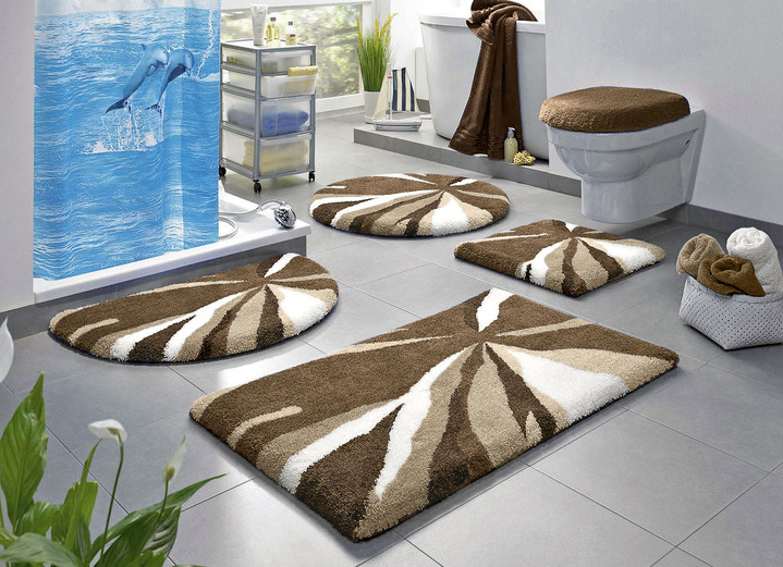 Badmatten - Badset in superzachte en comfortabele kwaliteit, in Größe 100 (Matje, halfrond 50/80 cm) bis 112 (Toiletdekselafdekking 47/50 cm), in Farbe BRUIN Ansicht 1
