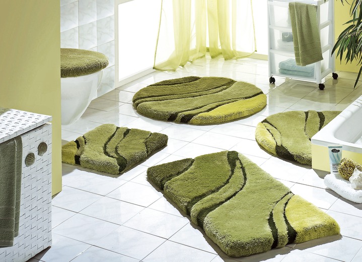 Badmatten - Moderne badkamerset van Kleine Wolke, in Größe 100 (Matje, halfrond 50/80 cm) bis 112 (toiletdekseldeksel met koord, 47/50 cm)), in Farbe GROEN Ansicht 1
