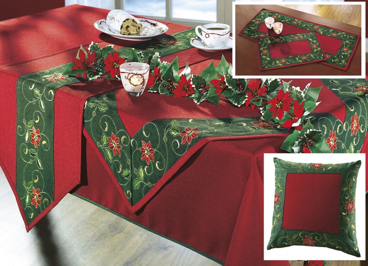 Woonaccessoires - Traditionele tafel- en kamerdecoratie met Ilex-takmotieven, in Größe 100 (placemat 2-delig, 35/50 cm) bis 404 (kussensloop, 40/40 cm), in Farbe ROOD/GROEN/GOUD