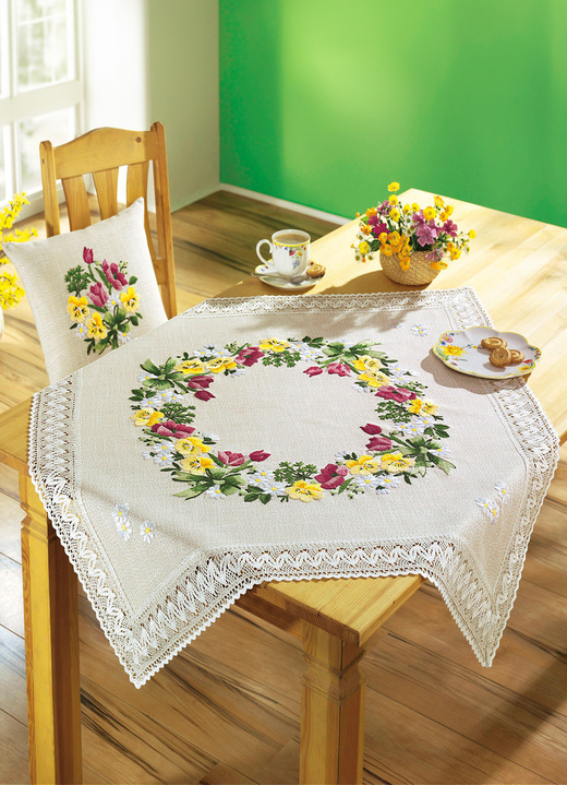 Tafellakens - Schäfer tafel en kamerdecoratie, in Größe 103 (Loper, 50/100 cm) bis 404 (kussensloop, 40/ 40 cm), in Farbe MULTICOLOR, in Ausführung Borduurset