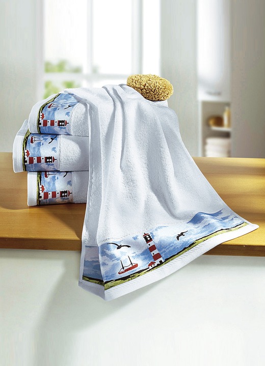 Handdoeken - Maritieme badstof serie, in Größe 200 (1 handdoek, 50 x 100 cm) bis 205 (2 Gästehandtücher, 2 Handtücher und 1 Duschtuch), in Farbe WIT