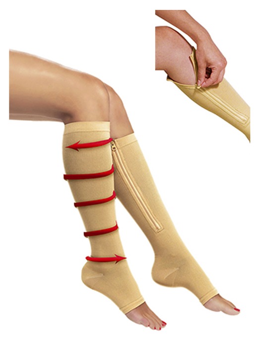 Kousen & panty's - Zip Sox compressiekousen met ritssluiting, in Größe 1 (36–40) bis 2 (41-44), in Farbe BEIGE Ansicht 1