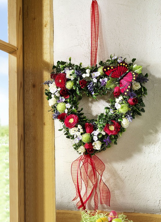 Woonaccessoires - Buxus hart met vlinder, in Farbe ROOD