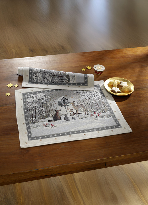 Tafellakens - Tafel- en kamerdecoratie met winterlandschap, in Größe 100 (2 placemats, 33 x 45 cm) bis 404 (Kussensloop, 45 x 45 cm), in Farbe CREME Ansicht 1