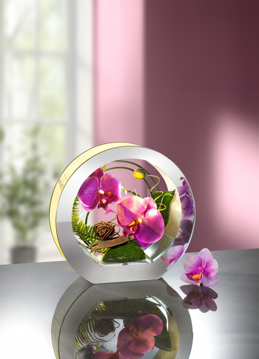 Woonaccessoires - Verlichte orchidee in een glas, in Farbe LAVENDEL