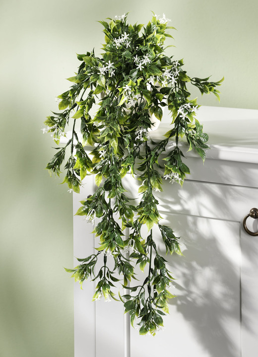 Woonaccessoires - Hangplant met kleine witte bloemen, in Farbe GROEN