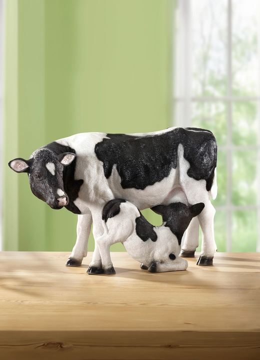 Woonaccessoires - Handbeschilderde koe met kalf, in Farbe ZWART-WIT