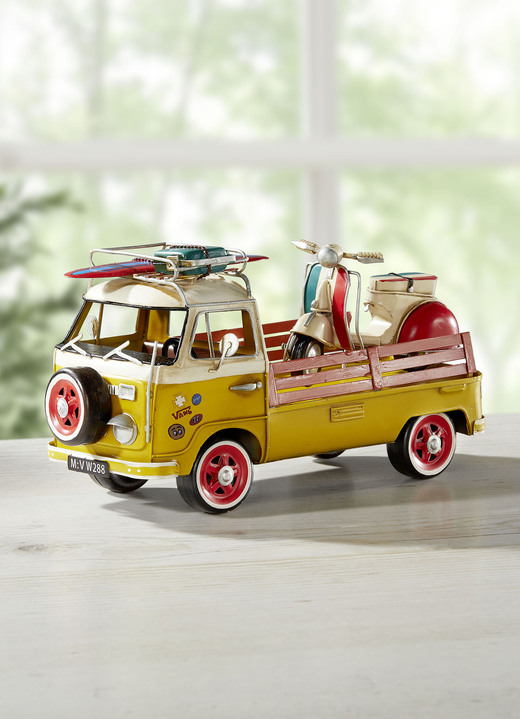 Woonaccessoires - VW Bus T2 met scooter, in Farbe GEEL-WIT