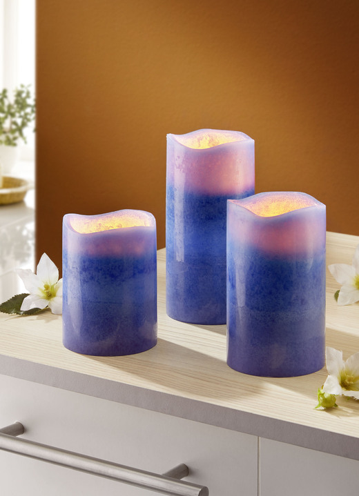 Woonaccessoires - LED-waskaarsen met afstandsbediening, set van 3, in Farbe BLAUW