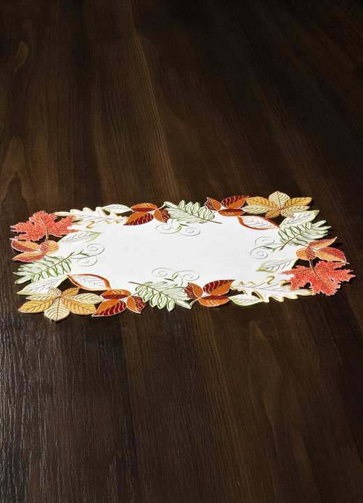 Tafellakens - Herfst tafel- en kamerdecoratie met bladmotieven, in Größe 101 (Kleedje, 35 x 50 cm) bis 404 (Kussensloop, 40 x 40 cm), in Farbe WIT-MULTICOLOR Ansicht 1