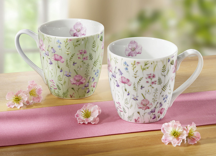 Woonaccessoires - Mokken met handvat en lentebloemig motief, set van 2, in Farbe MULTICOLOR Ansicht 1