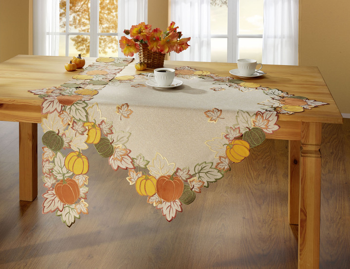 Tafellakens - Tafel- en kamerdecoratie met ingewerkt glanzend garen, in Größe 101 (loper, ovaal, 35 x 70 cm) bis 404 (Kussensloop, 40 x 40 cm), in Farbe ECRU Ansicht 1