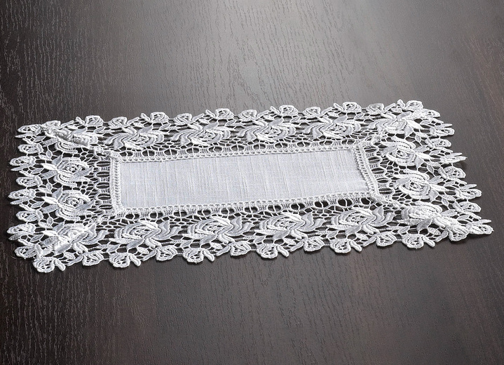 Woonaccessoires - Tafel- en kamerdecoratie met kanten rand, in Größe 101 (Kleedje, 35 x 50 cm) bis 404 (Kussensloop, 40 x 40 cm), in Farbe SEKT Ansicht 1