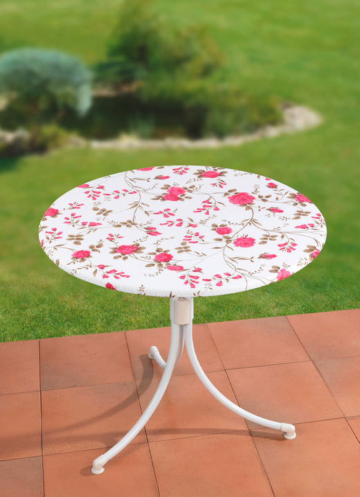 Tafellakens - Gespannen tafelkleed met rozendessin, in Farbe WIT-ROZE Ansicht 1