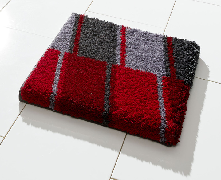 Badmatten - Badmattenset met antislip-onderkant, in Größe 100 (Matje, halfrond 50/80 cm) bis 112 (Toiletdekselafdekking 47/50 cm), in Farbe GRIJS-ROOD Ansicht 1