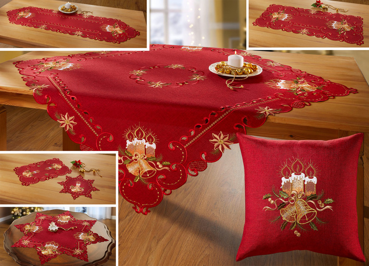 Tafellakens - Rijkelijk geborduurde tafel- en kamerdecoratie, in Größe 130 (2x placemat, 30 x 45 cm) bis 404 (Kussensloop, 40 x 40 cm), in Farbe ROOD Ansicht 1