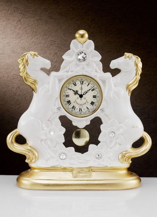 Woonaccessoires - Italiaanse tafelklok van keramiek, in Farbe WEISS-GOLD
