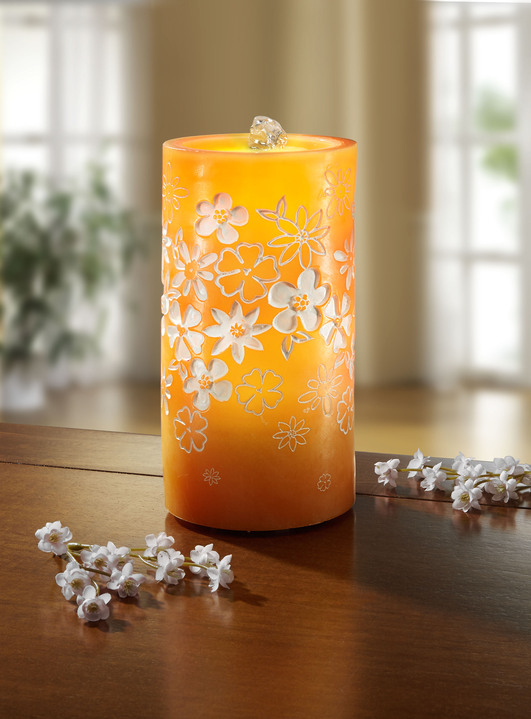 Woonaccessoires - LED-kaars van echte was met fontein, in Farbe ORANGE