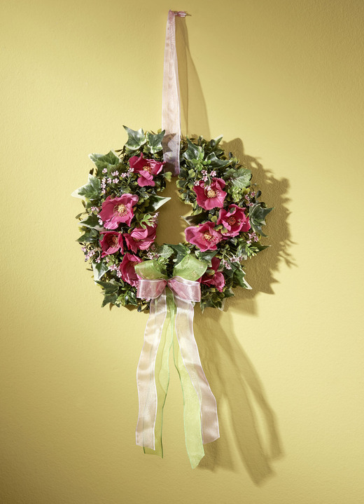 Woonaccessoires - Wandkrans met roze cosmea bloemen, in Farbe GRÜN-ROSA