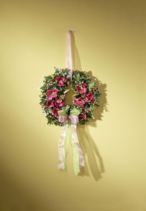 Woonaccessoires - Wandkrans met roze cosmea bloemen, in Farbe GRÜN-ROSA