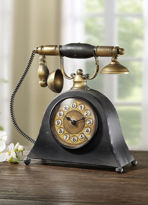 Woonaccessoires - Metalen tafelklok telefoon, in Farbe GOLD-SCHWARZ