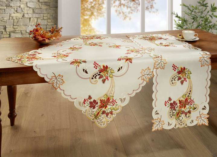 Woonaccessoires - Kleurrijk geborduurde tafel- en kamerdecoratie, in Größe 101 (Kleedje, 35 x 50 cm) bis 404 (Kussensloop, 40 x 40 cm), in Farbe ECRU-BUNT Ansicht 1