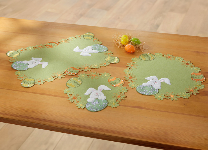 Woonaccessoires - Tafel- en kamerdecoratie met pluche en stoffen applicaties, in Größe 101 (Kleedje, 35 x 50 cm) bis 404 (Kussensloop, 40 x 40 cm), in Farbe GRÜN Ansicht 1