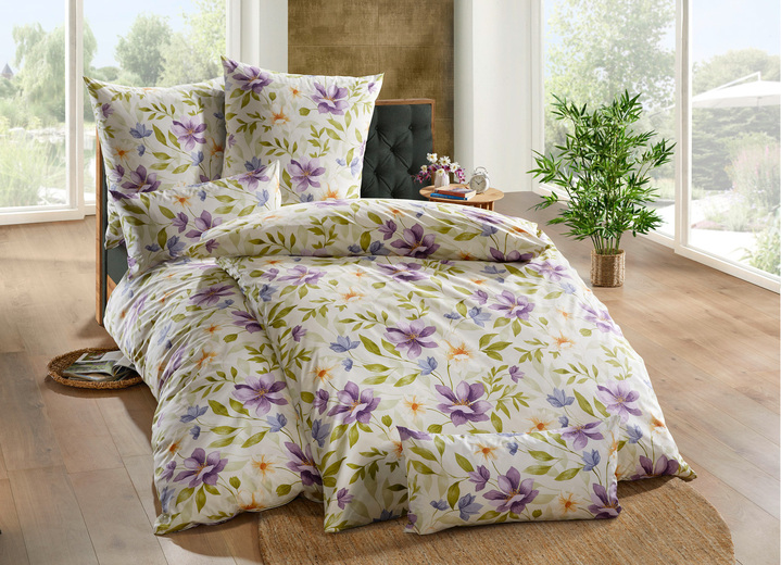 Beddengoed - Fijne Renforcé beddengoedset van Florella, in Größe 111 (40 x 80 cm + 135 x 200 cm) bis 115 (80 x 80 cm + 155 x 220 cm), in Farbe CREME-FLIEDER Ansicht 1
