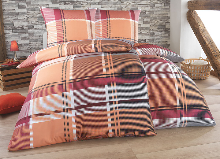 Beddengoed - Beddengoedset in polykatoenen flanelkwaliteit, in Größe 112 (80 x 80 cm + 135 x 200 cm) bis 115 (80 x 80 cm + 155 x 220 cm), in Farbe ORANGE-ROT Ansicht 1