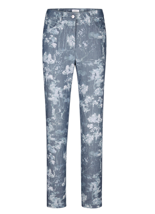 - Broek met bloemendessin, in Größe 019 bis 052, in Farbe BLAUW-WIT Ansicht 1