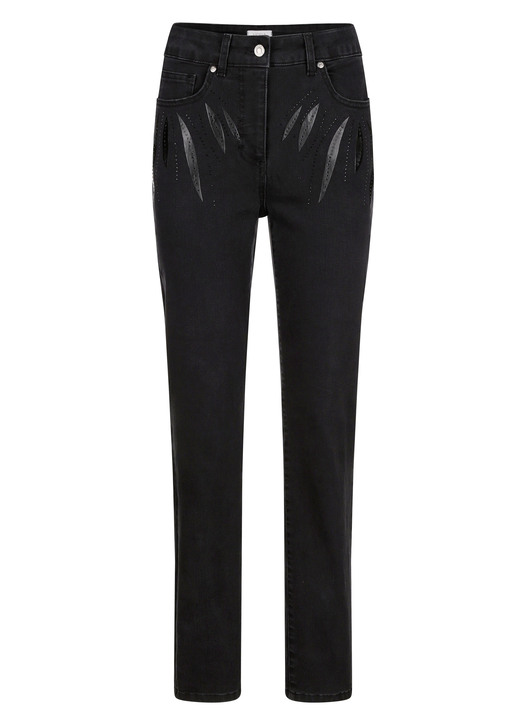 - Jeans met leuke applicaties en strass steentjes - Jeans met leuke applicaties en strass steentjes, in Größe 019 bis 052, in Farbe ZWART