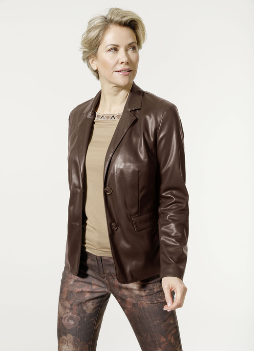 Kunstleren jassen - Blazer van imitatie nappaleer, in Größe 038 bis 050, in Farbe CHOCOLADE BRUIN Ansicht 1
