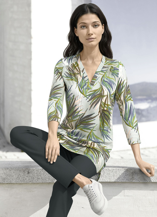 3/4-mouw - Shirt tuniek met viscose, in Größe 036 bis 054, in Farbe GRÜN-BLAU