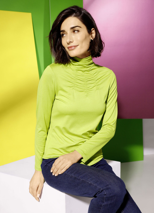 Lange mouw - Shirt met ruches in 5 kleuren, in Größe 038 bis 052, in Farbe LIMOEN Ansicht 1