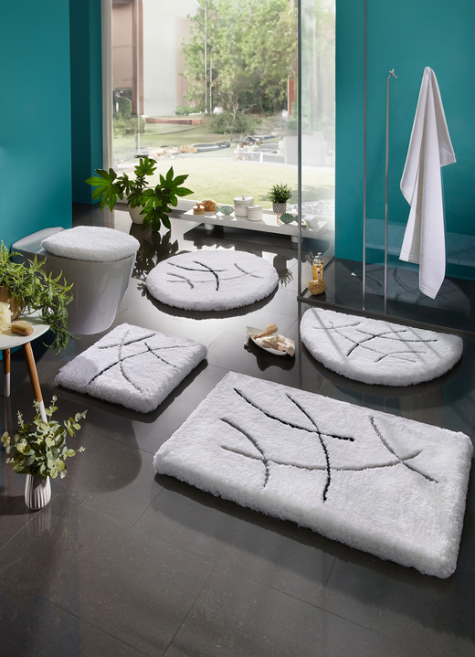 Badmatten - Badkamerset in blotevoetenzachte kwaliteit, in Größe 100 (Matje, halfrond 50/80 cm) bis 112 (Toiletdekselafdekking 47/50 cm), in Farbe WEISS Ansicht 1