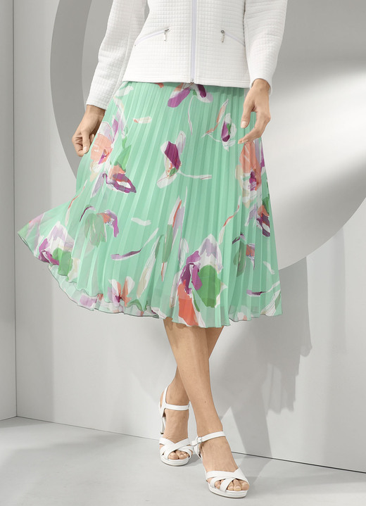Multicolor - geplooide rok met bloemenmotief, in Größe 018 bis 052, in Farbe MUNT-BESSEN-ECRU-KLEURRIJK Ansicht 1