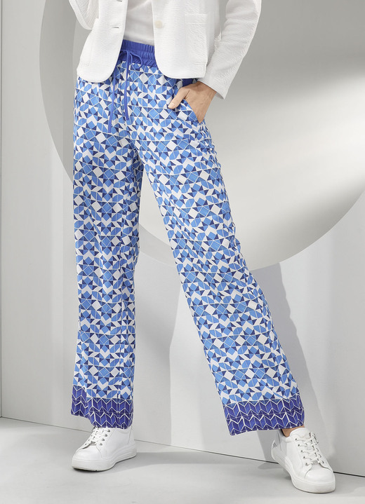 Broek met knoop- en ritssluiting - Broeken in modieuze breedte, in Größe 018 bis 052, in Farbe BLAU-ECRU Ansicht 1