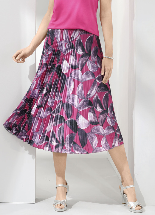 Multicolor - geplooide rok, in Größe 036 bis 052, in Farbe ROZE-AUBERGINE-ECRU Ansicht 1