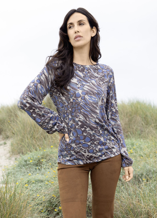 Lange mouw - Shirt tuniek met elastische manchetten Lange mouw - Shirt tuniek met elastische manchetten, in Größe 036 bis 052, in Farbe BLAU-BRAUN-TAUPE-BUNT