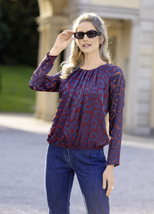 Lange mouw - Tuniek met charmante plooien, in Größe 036 bis 052, in Farbe BORDEAUX-BLAU Ansicht 1