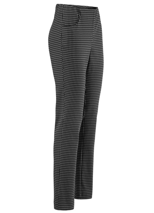 Broeken met elastische band - Broek met trendy pied-de-poulemotief, in Größe 018 bis 052, in Farbe SCHILF-SCHWARZ Ansicht 1