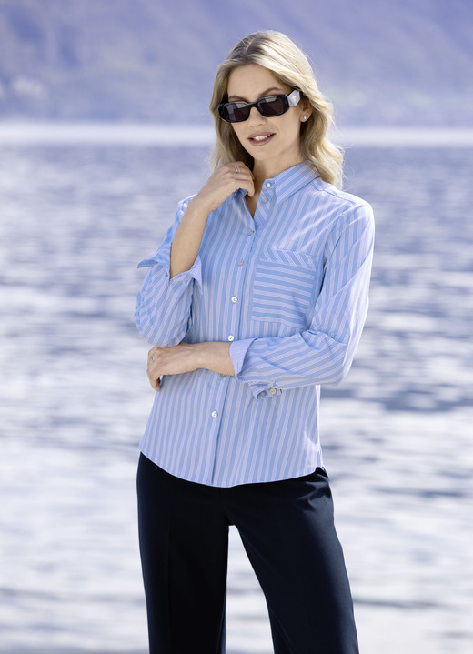 Lange mouw - Blouse met strepenmotief, in Größe 036 bis 048, in Farbe HELLBLAU-WEISS Ansicht 1