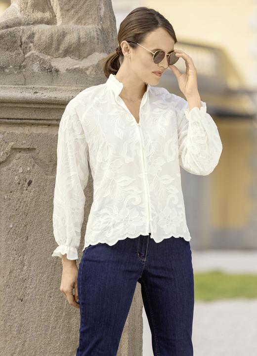 Lange mouw - Blouse met ruche rand, in Größe 036 bis 048, in Farbe CREMÉ Ansicht 1