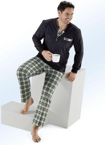 Set van twee pyjama's met knoopsluiting, borstzak en manchetmouwen 