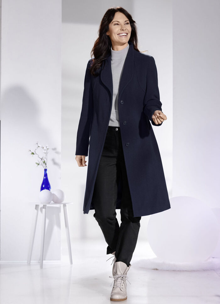 Jas met elegant verborgen knoopsluiting DUNKELBLAU